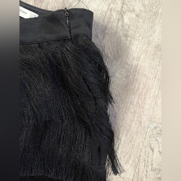 Zara Black Layered High Waisted Fringe Pants M - Picture 2 of 4